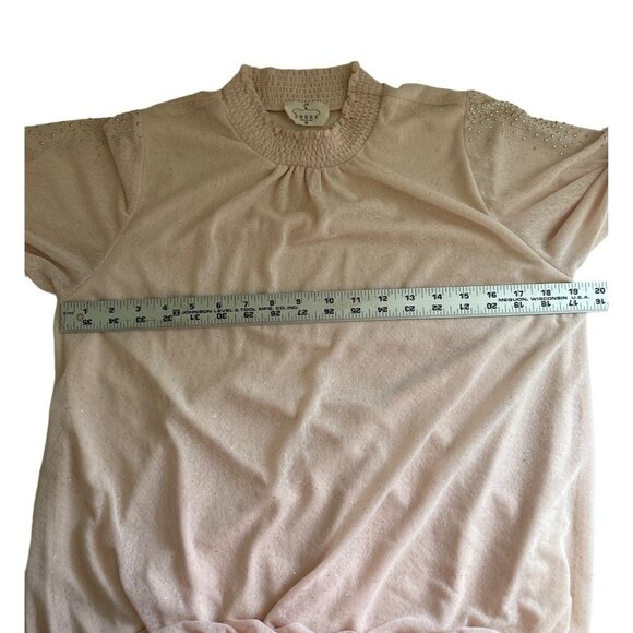 Vintage-Inspired Ember Gold Sparkle Studded Champagne High Neck Blouse M - Picture 9 of 11